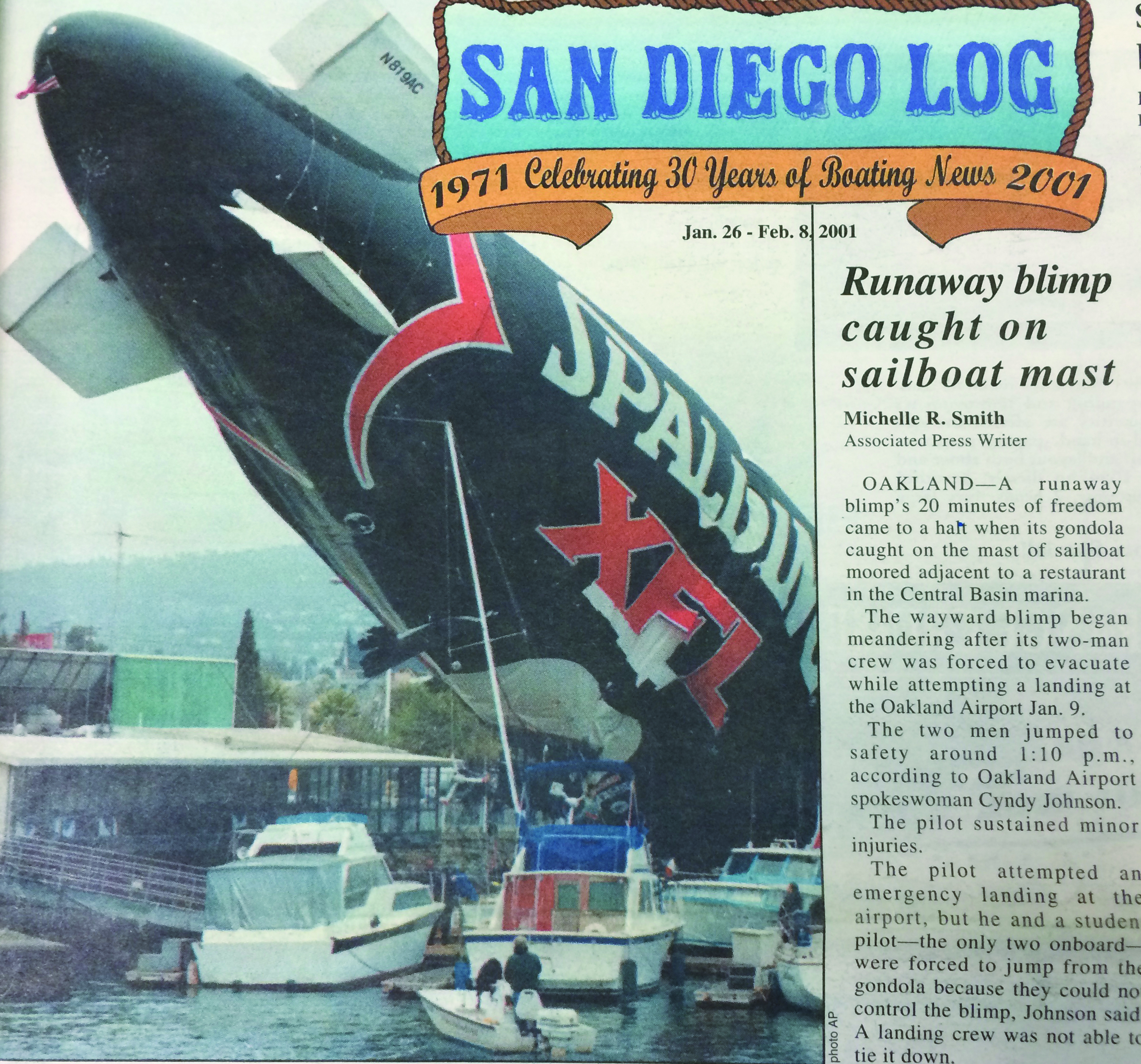 2001: Runaway blimp caught on sailboat mast