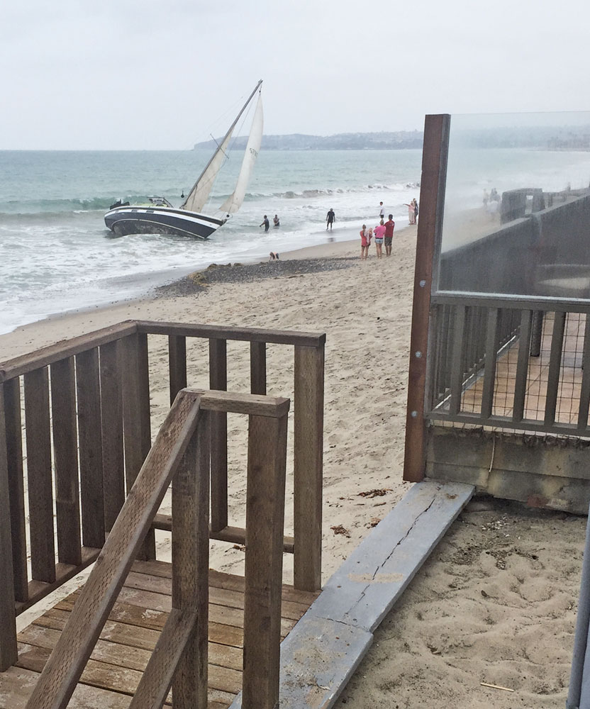 Night Watch, a 40-foot sailboat that ran aground at Dana Points Capistrano Beach