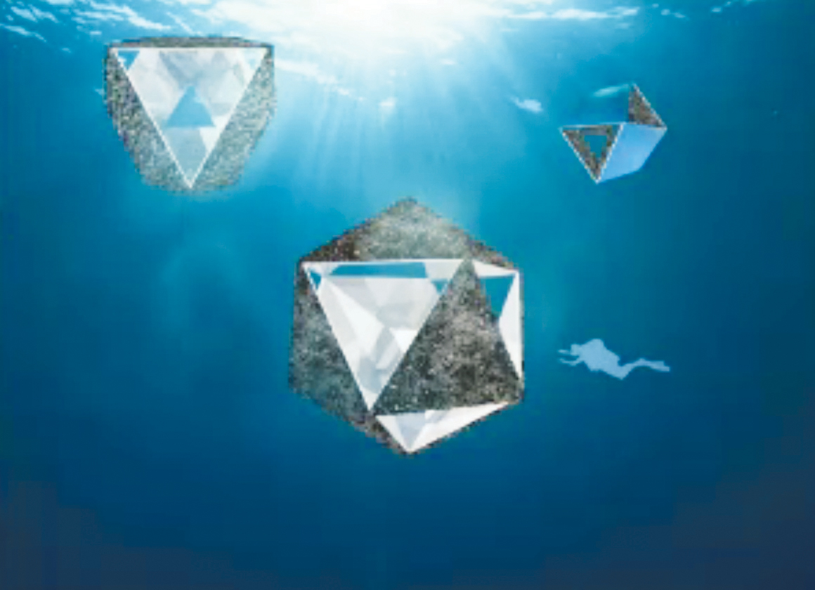 rendering of underwater sculptures by Doug Aitken