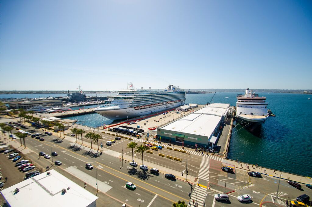 B Street and Broadway Pier cruise ship terminals.